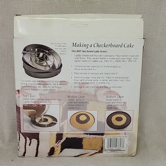 NIB NORPRO Checkerboard Round Cake Pan 4 piece Set W Recipes & Instructions - Picture 2 of 5